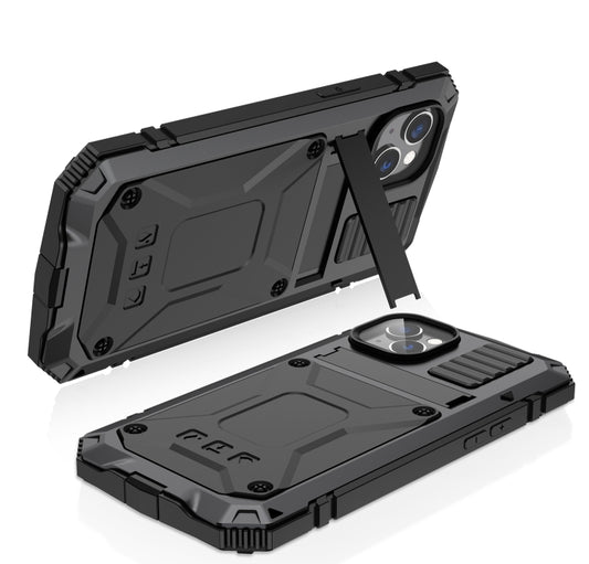 For iPhone 14 R-JUST Shockproof Waterproof Dust-proof Case with Holder (Black) by R-JUST