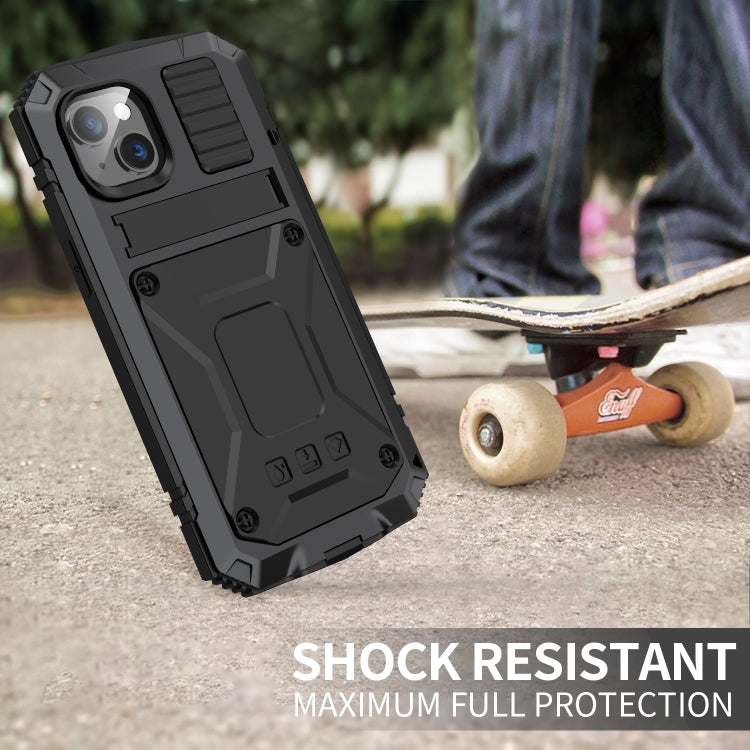 For iPhone 14 R-JUST Shockproof Waterproof Dust-proof Case with Holder (Black) by R-JUST