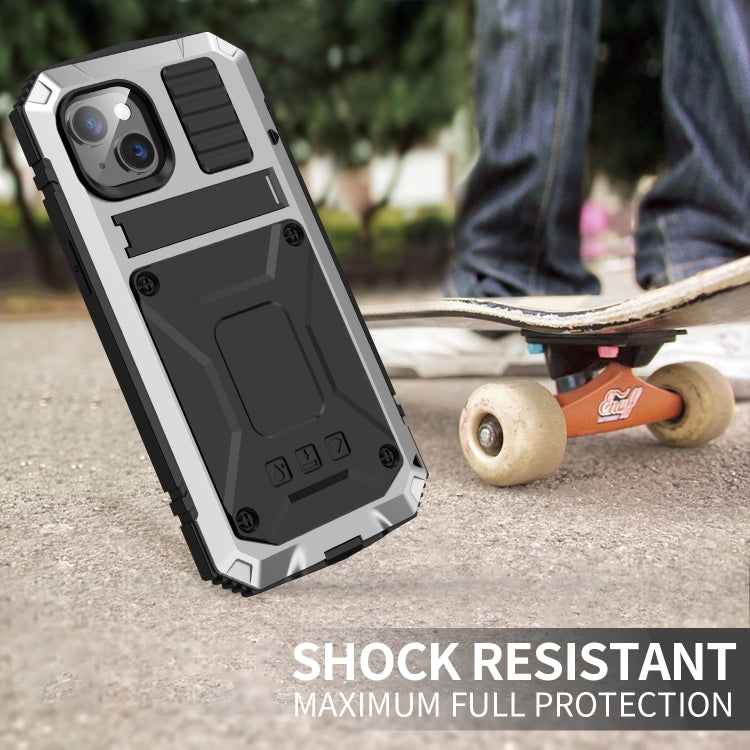 For iPhone 14 Plus R-JUST Shockproof Waterproof Dust-proof Case with Holder (Silver) by R-JUST