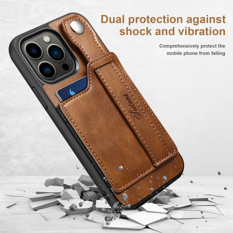 For iPhone 13 Pro Max Suteni 215 Wrist Strap PU Phone Case (Brown) - iPhone 13 Pro Max Cases by Suteni | Online Shopping UK | buy2fix