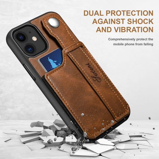 For iPhone 12 Suteni 215 Wrist Strap PU Phone Case(Brown) - iPhone 12 / 12 Pro Cases by Suteni | Online Shopping UK | buy2fix