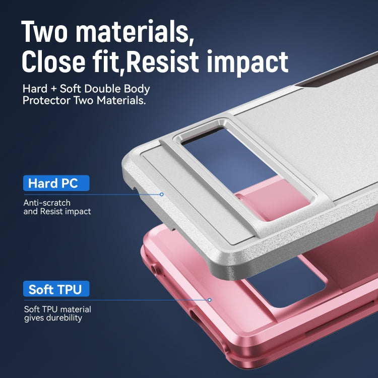 For Google Pixel 7 Pro Pioneer Armor Heavy Duty PC + TPU Phone Case(White+Pink) by buy2fix