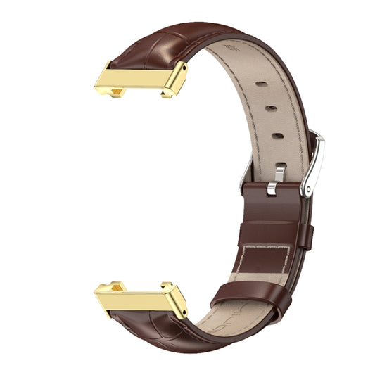 For Xiaomi Mi Band 7 Pro Mijobs Genuine Leather Top Layer Cowhide Watch Band(Bamboo Coffee Gold) by MIJOBS