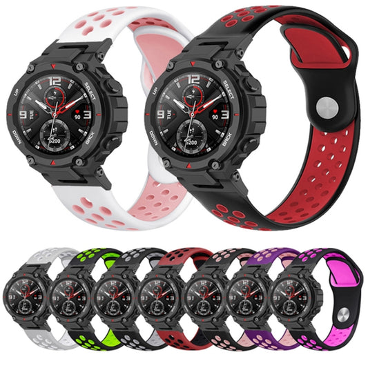 For Amazfit T-Rex 2 Two-color Holes Reverse Buckle Silicone Watch Band(Pink White) by buy2fix