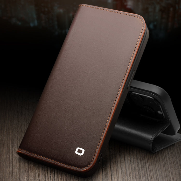 For iPhone 14 Plus QIALINO Business Horizontal Flip PU Phone Case (Brown) by QIALINO