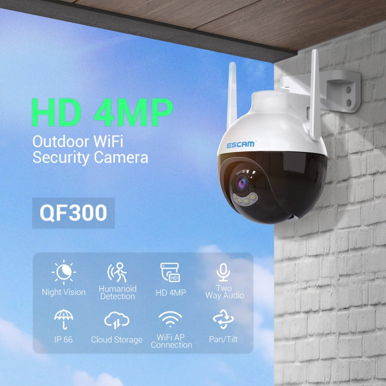 ESCAM QF300 4MP Smart WiFi IP Camera Support AI Humanoid Detection/Auto Tracking/Cloud Storage/Two-way Voice Night Vision, Plug Type:EU Plug - Wireless Camera by buy2fix | Online Shopping UK | buy2fix