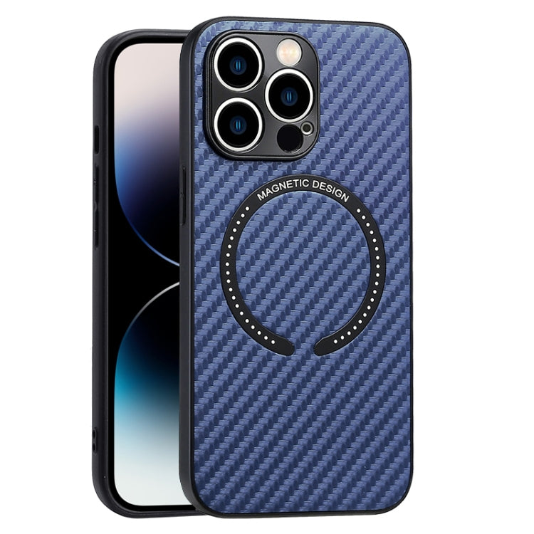 For iPhone 14 Pro Carbon Fiber Texture MagSafe Magnetic Phone Case(Blue) - iPhone 14 Pro Cases by buy2fix | Online Shopping UK | buy2fix