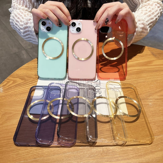 For iPhone 14 Plus CD Texture MagSafe TPU Phone Case (Transparent Black) by buy2fix