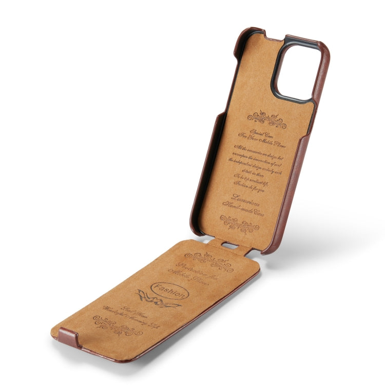 For iPhone 14 Fierre Shann Oil Wax Texture Vertical Flip PU Phone Case (Brown) - iPhone 14 Cases by FIERRE SHANN | Online Shopping UK | buy2fix