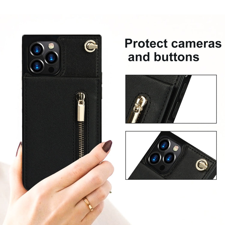 For iPhone 14 Plus Cross-body Zipper Square Phone Case with Holder (Black) - iPhone 14 Plus Cases by buy2fix | Online Shopping UK | buy2fix