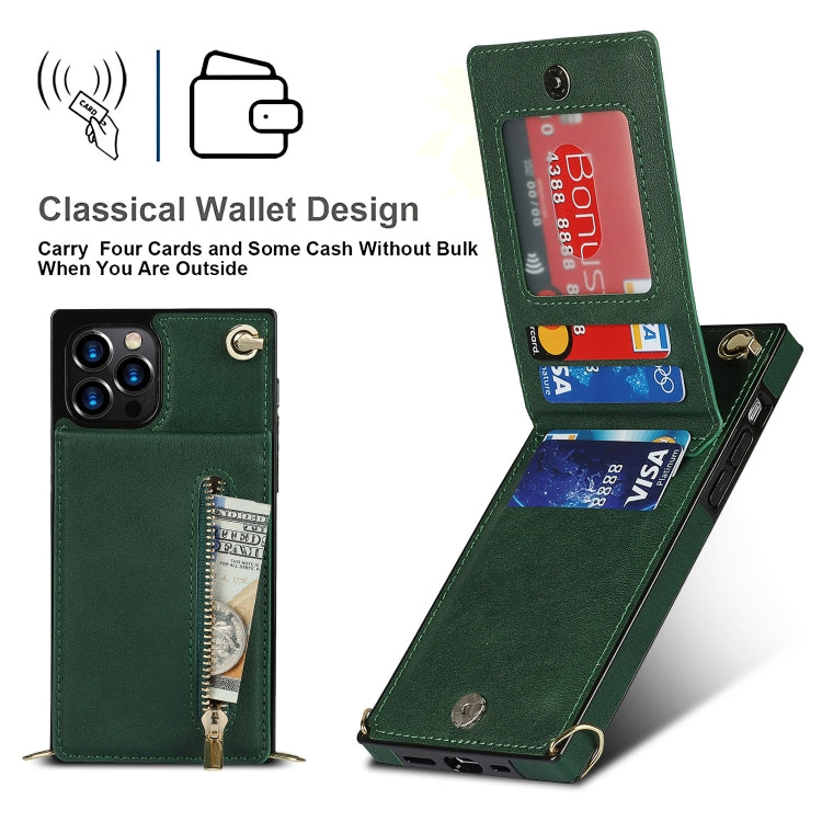 For iPhone 14 Plus Cross-body Zipper Square Phone Case with Holder (Green) - iPhone 14 Plus Cases by buy2fix | Online Shopping UK | buy2fix