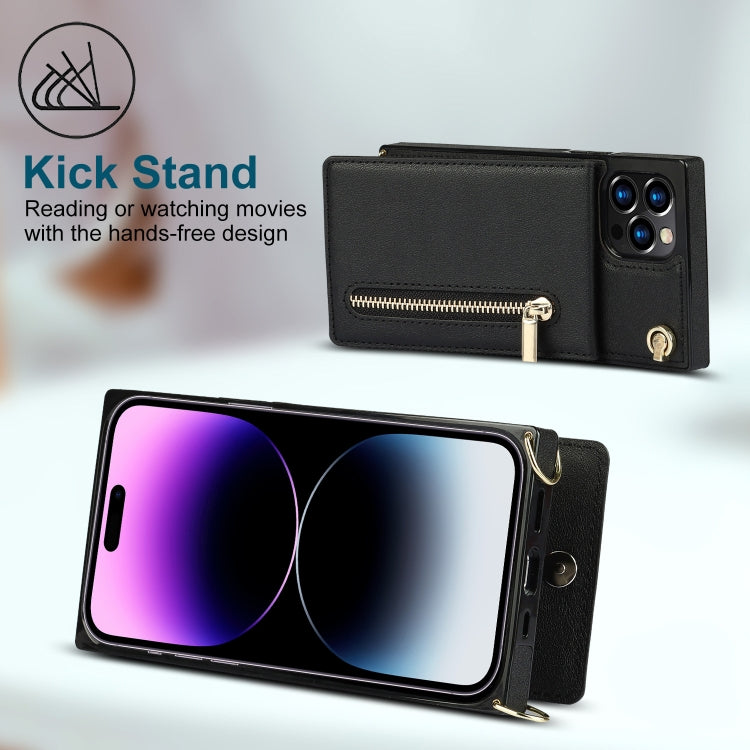 For iPhone 14 Pro Max Cross-body Zipper Square Phone Case with Holder (Black) - iPhone 14 Pro Max Cases by buy2fix | Online Shopping UK | buy2fix