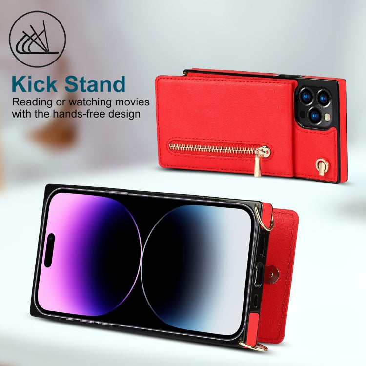 For iPhone 14 Pro Max Cross-body Zipper Square Phone Case with Holder (Red) - iPhone 14 Pro Max Cases by buy2fix | Online Shopping UK | buy2fix