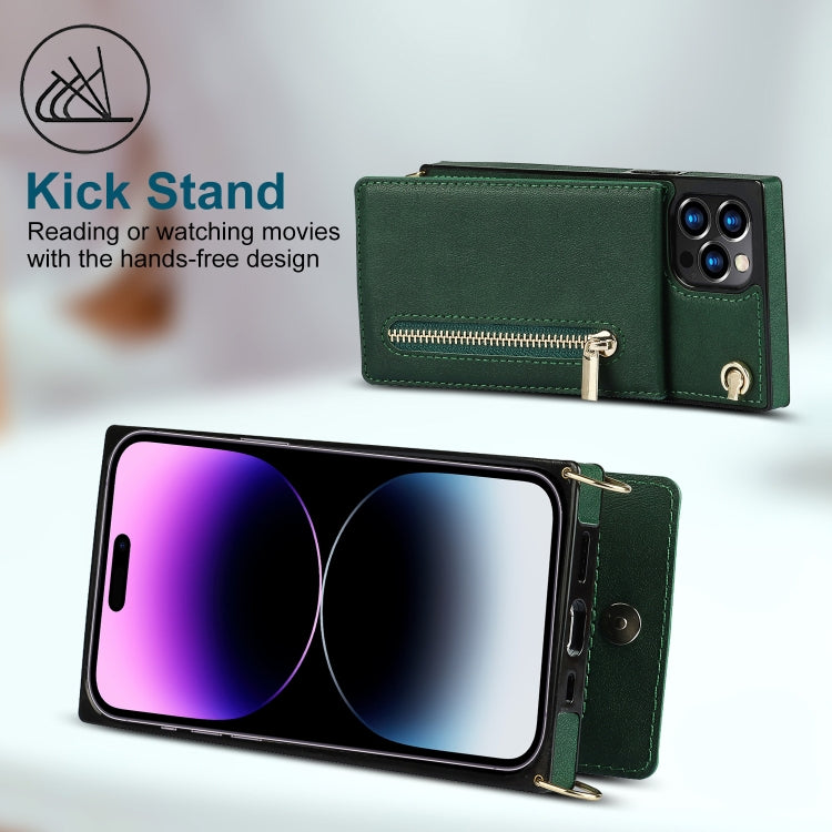 For iPhone 14 Pro Max Cross-body Zipper Square Phone Case with Holder (Green) - iPhone 14 Pro Max Cases by buy2fix | Online Shopping UK | buy2fix