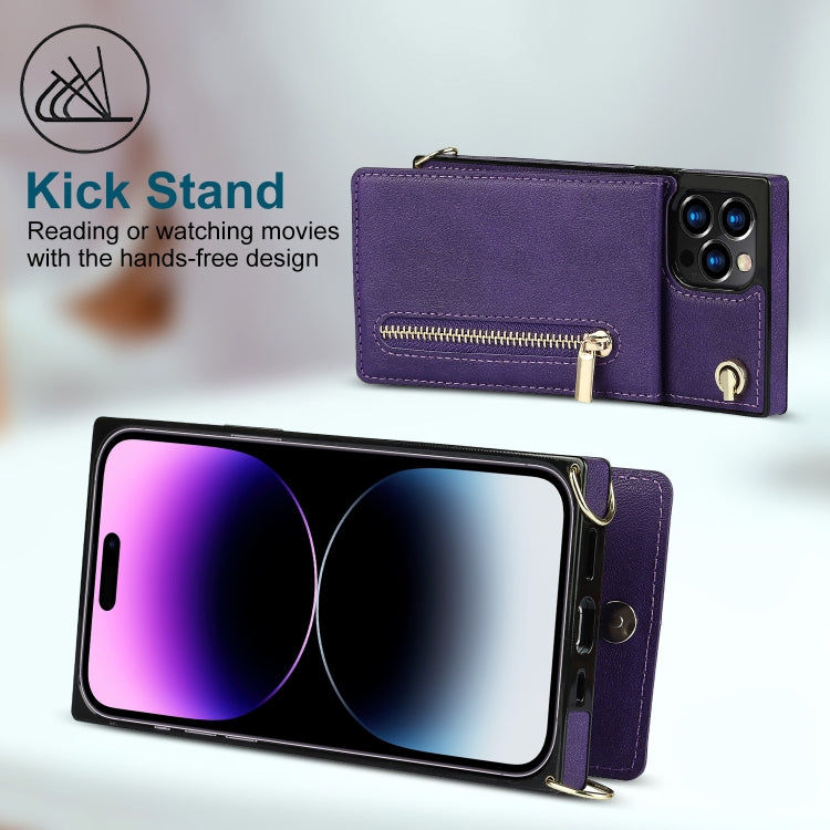 For iPhone 14 Pro Max Cross-body Zipper Square Phone Case with Holder (Purple) - iPhone 14 Pro Max Cases by buy2fix | Online Shopping UK | buy2fix