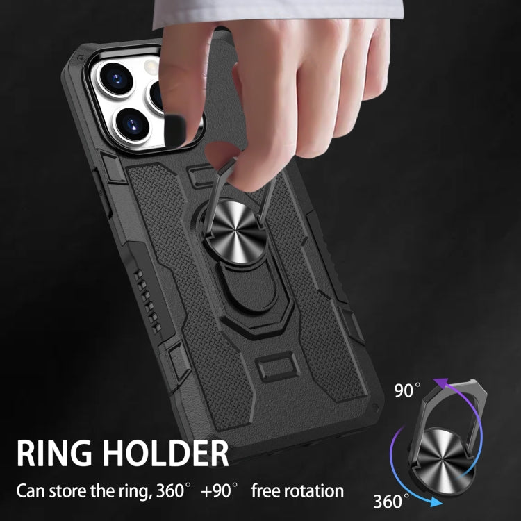 For iPhone 14 Pro Ring Holder Armor Hybrid Phone Case(Black) by buy2fix