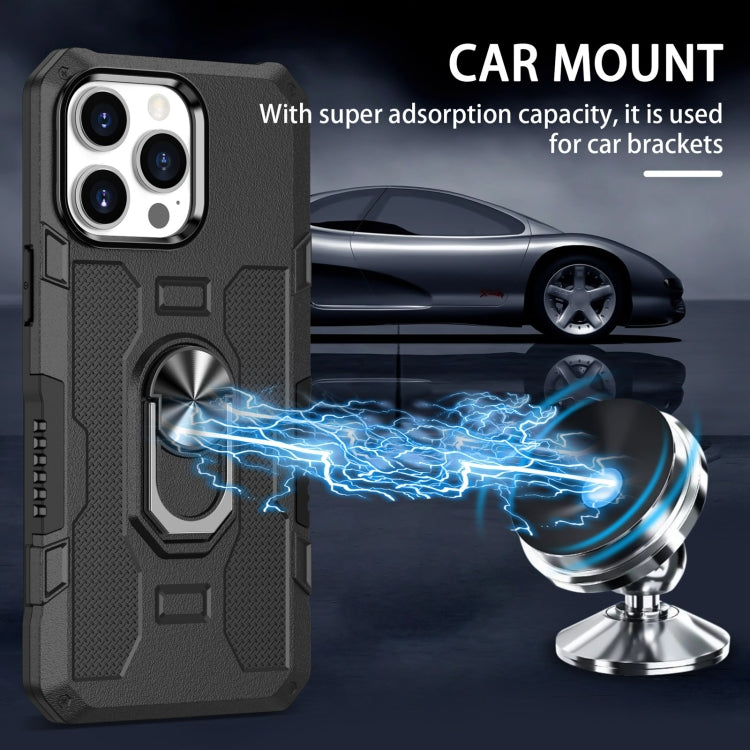 For iPhone 13 Pro Max Ring Holder Armor Hybrid Phone Case (Black) - iPhone 13 Pro Max Cases by buy2fix | Online Shopping UK | buy2fix