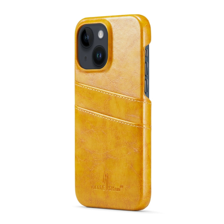 For iPhone 14 Fierre Shann Retro Oil Wax Texture PU Leather Case with Card Slots (Yellow) - iPhone 14 Cases by FIERRE SHANN | Online Shopping UK | buy2fix