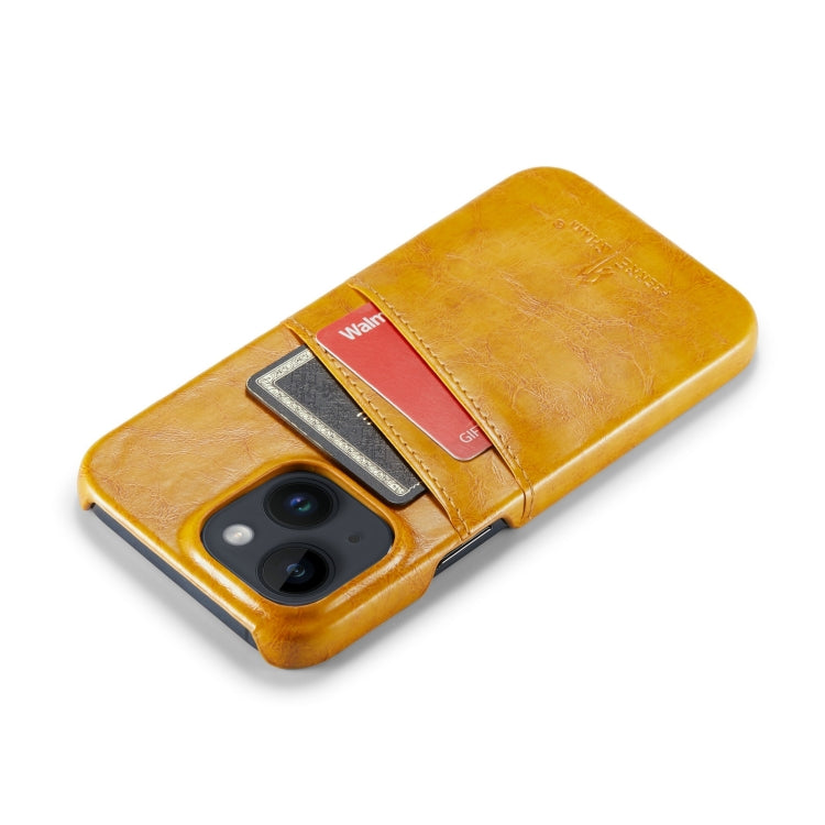 For iPhone 14 Fierre Shann Retro Oil Wax Texture PU Leather Case with Card Slots (Yellow) - iPhone 14 Cases by FIERRE SHANN | Online Shopping UK | buy2fix
