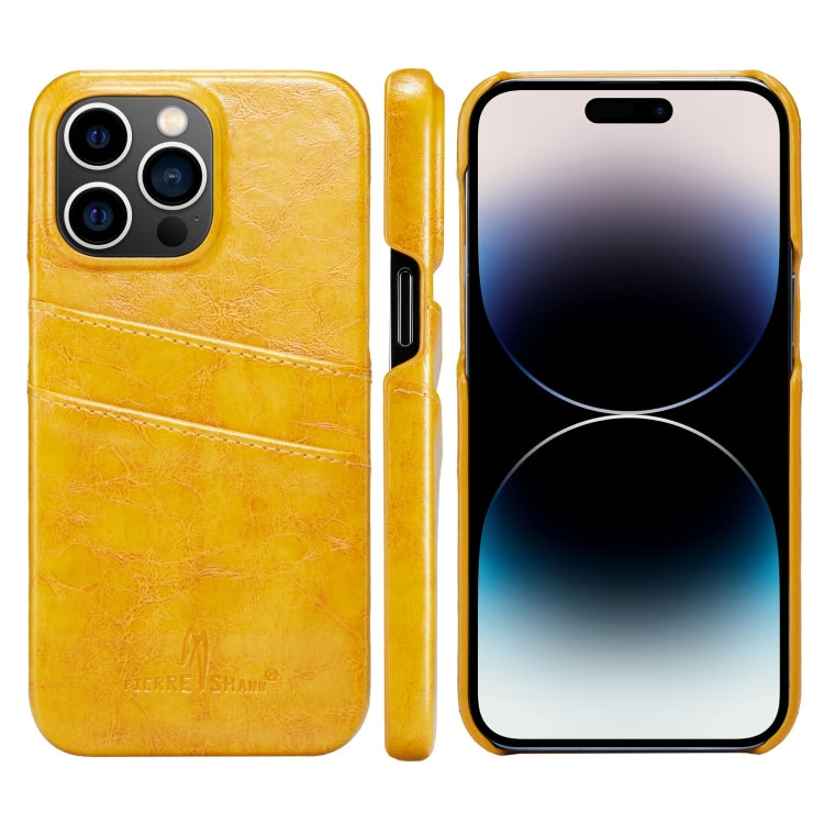 For iPhone 14 Pro Max Fierre Shann Retro Oil Wax Texture PU Leather Case with Card Slots (Yellow) - iPhone 14 Pro Max Cases by FIERRE SHANN | Online Shopping UK | buy2fix