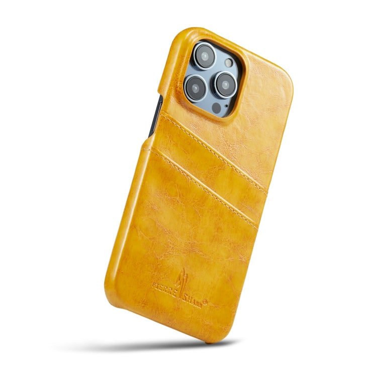 For iPhone 14 Pro Max Fierre Shann Retro Oil Wax Texture PU Leather Case with Card Slots (Yellow) - iPhone 14 Pro Max Cases by FIERRE SHANN | Online Shopping UK | buy2fix