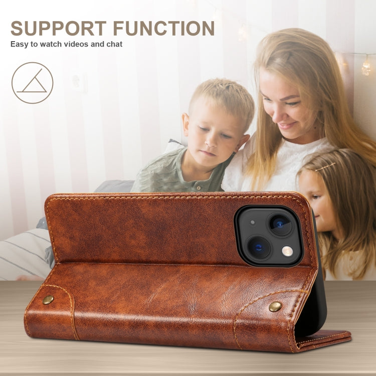 For iPhone 14 Baroque Simple Flip Leather Phone Case (Light Brown) - iPhone 14 Cases by buy2fix | Online Shopping UK | buy2fix