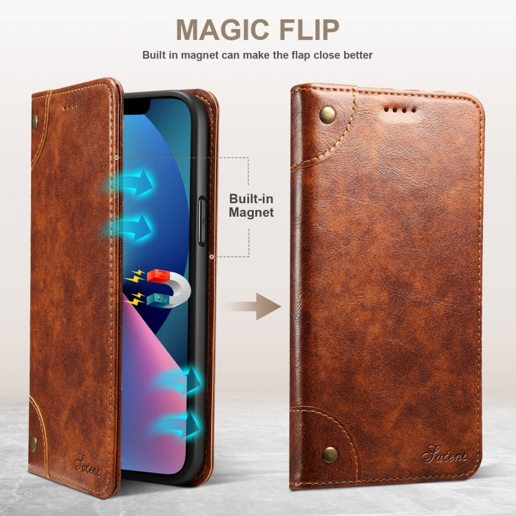 For iPhone 14 Plus Baroque Simple Flip Leather Phone Case (Light Brown) - iPhone 14 Plus Cases by buy2fix | Online Shopping UK | buy2fix