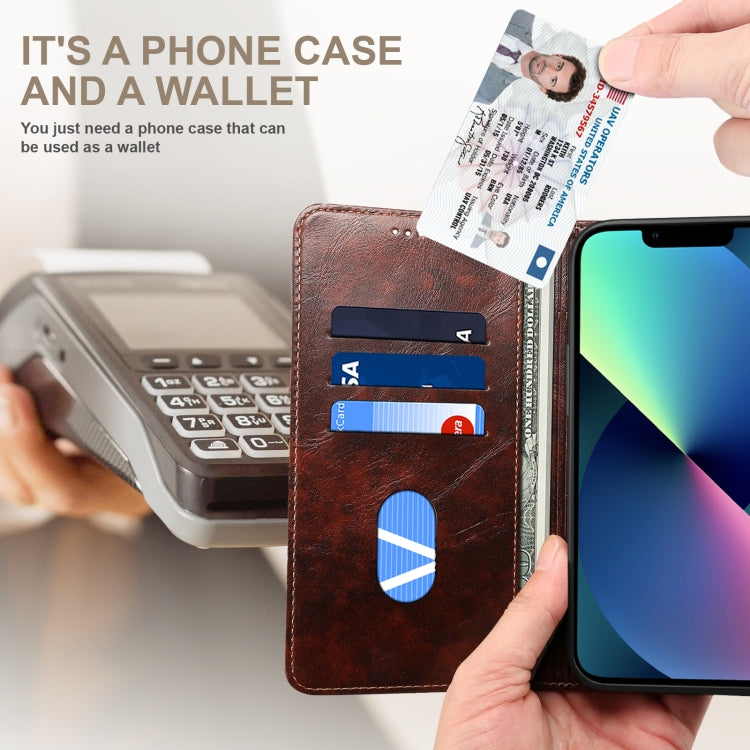 For iPhone 14 Plus Baroque Simple Flip Leather Phone Case (Dark Brown) - iPhone 14 Plus Cases by buy2fix | Online Shopping UK | buy2fix