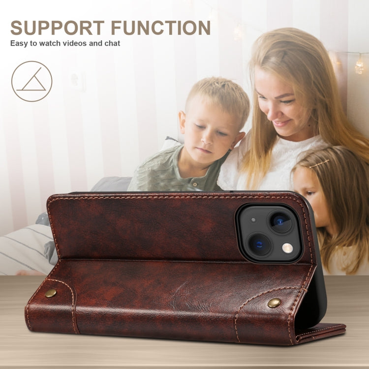 For iPhone 14 Plus Baroque Simple Flip Leather Phone Case (Dark Brown) - iPhone 14 Plus Cases by buy2fix | Online Shopping UK | buy2fix