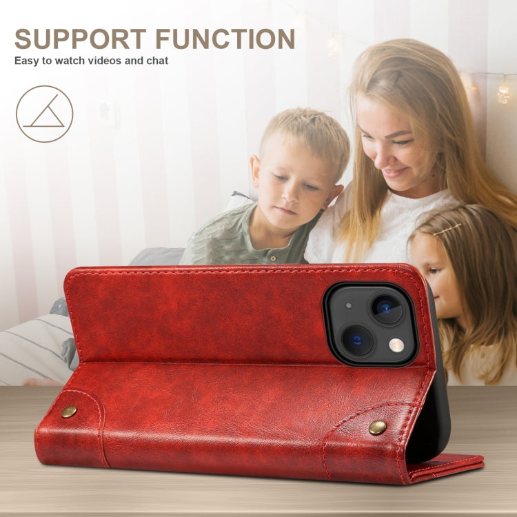 For iPhone 14 Plus Baroque Simple Flip Leather Phone Case (Red) - iPhone 14 Plus Cases by buy2fix | Online Shopping UK | buy2fix
