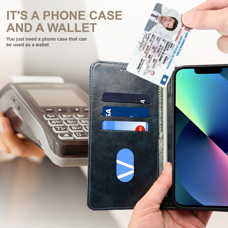 For iPhone 14 Plus Baroque Simple Flip Leather Phone Case (Blue) - iPhone 14 Plus Cases by buy2fix | Online Shopping UK | buy2fix
