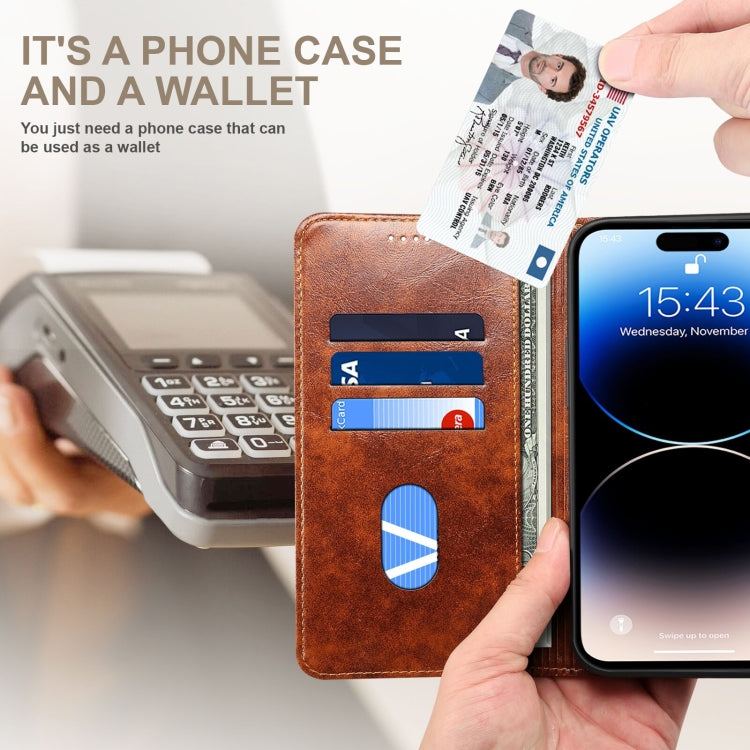 For iPhone 14 Pro Max Baroque Simple Flip Leather Phone Case (Light Brown) - iPhone 14 Pro Max Cases by buy2fix | Online Shopping UK | buy2fix