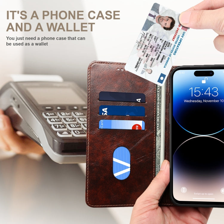 For iPhone 14 Pro Max Baroque Simple Flip Leather Phone Case (Dark Brown) - iPhone 14 Pro Max Cases by buy2fix | Online Shopping UK | buy2fix