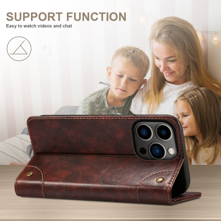 For iPhone 14 Pro Max Baroque Simple Flip Leather Phone Case (Dark Brown) - iPhone 14 Pro Max Cases by buy2fix | Online Shopping UK | buy2fix
