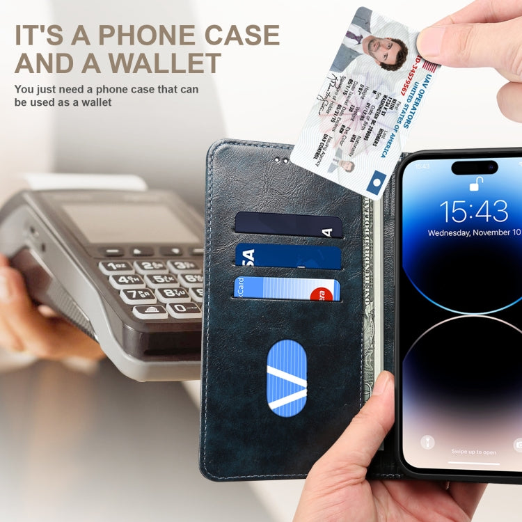For iPhone 14 Pro Max Baroque Simple Flip Leather Phone Case (Blue) - iPhone 14 Pro Max Cases by buy2fix | Online Shopping UK | buy2fix