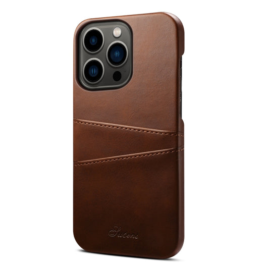 For iPhone 14 Pro Suteni Calf Texture Card Slots Phone Case(Brown) - iPhone 14 Pro Cases by Suteni | Online Shopping UK | buy2fix