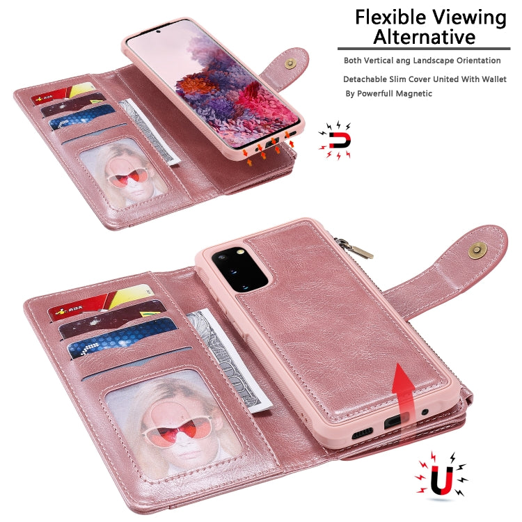 For Galaxy S20 Multifunctional Retro Detachable Magnetic Horizontal Flip Leather Case with Card Slots & Holder & Wallet & Photo Frame(Pink) - Galaxy Phone Cases by buy2fix | Online Shopping UK | buy2fix