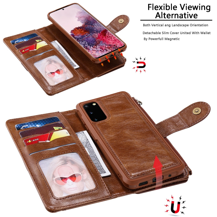 For Galaxy S20 Multifunctional Retro Detachable Magnetic Horizontal Flip Leather Case with Card Slots & Holder & Wallet & Photo Frame(Brown) - Galaxy Phone Cases by buy2fix | Online Shopping UK | buy2fix