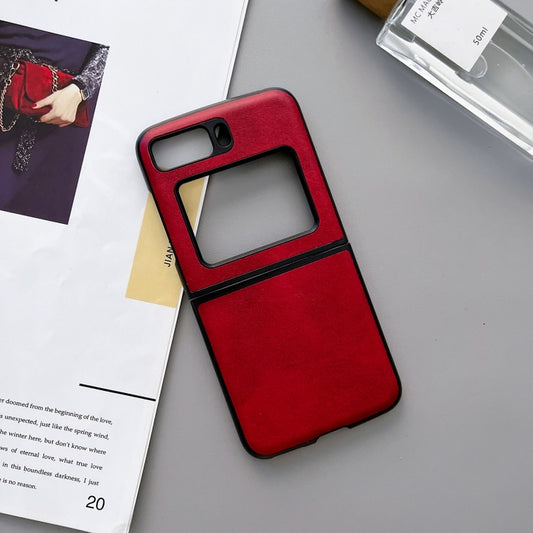 For Motorola Moto Razr 2022 Two-color Cowhide Texture Top-grain Leather Phone Case(Red) by buy2fix