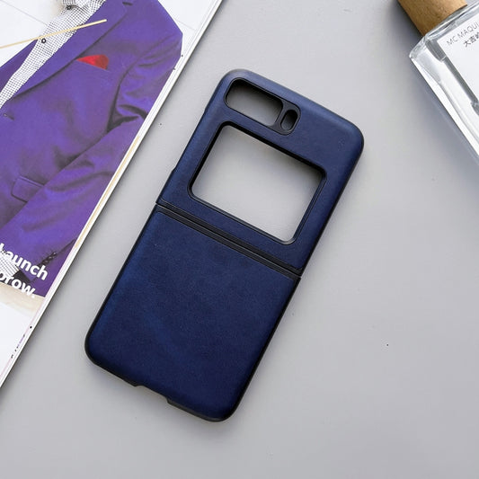 For Motorola Moto Razr 2022 Two-color Cowhide Texture Top-grain Leather Phone Case(Blue) by buy2fix