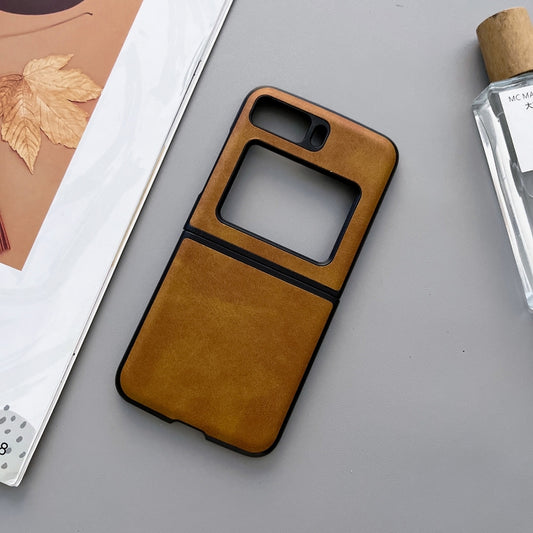 For Motorola Moto Razr 2022 Two-color Cowhide Texture Top-grain Leather Phone Case(Brown) by buy2fix