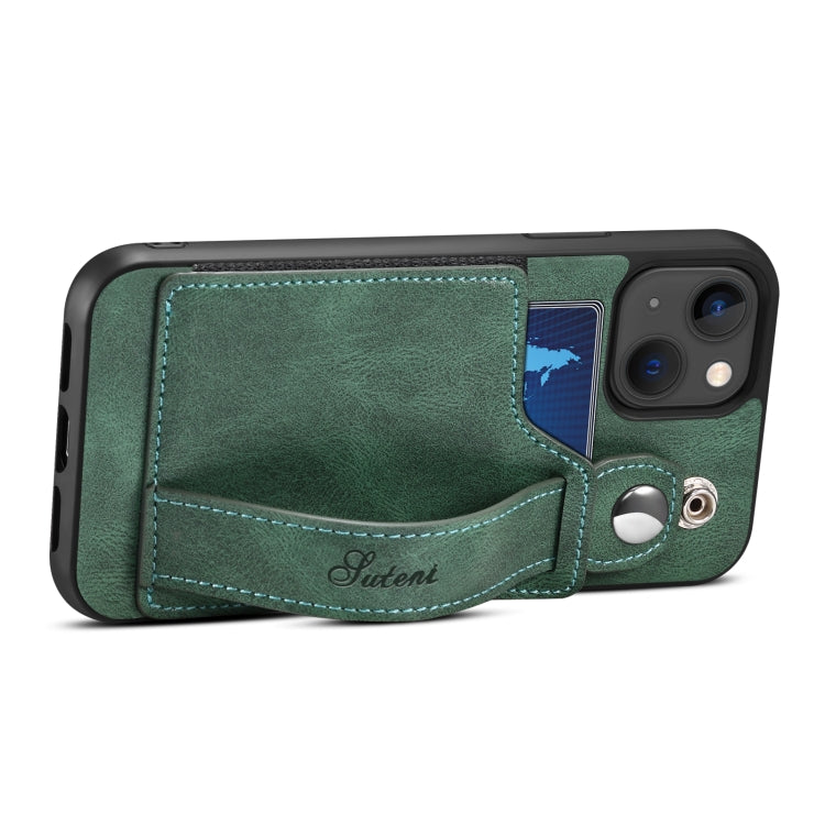 For iPhone 14 Suteni 215 Wrist Strap PU Phone Case(Green) - iPhone 14 Cases by Suteni | Online Shopping UK | buy2fix