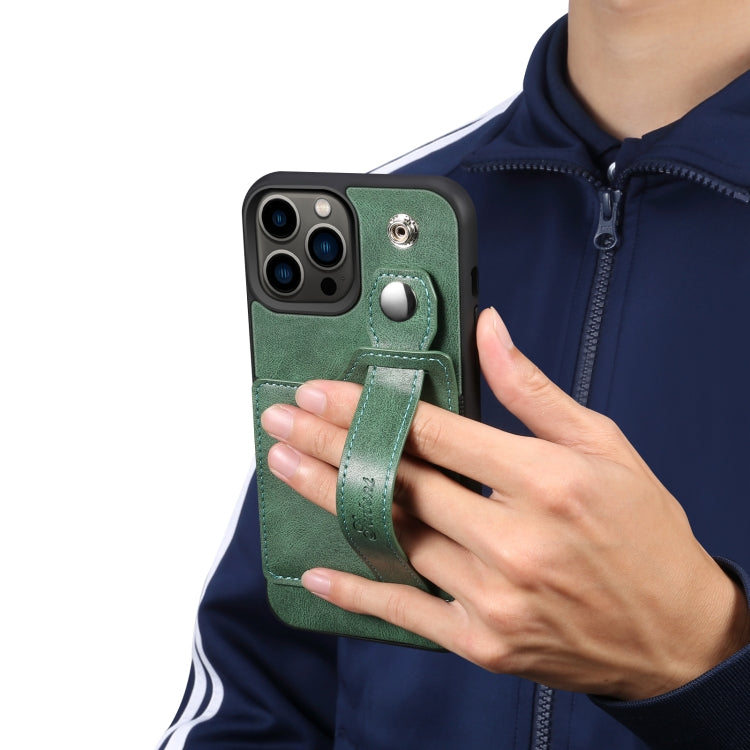 For iPhone 14 Pro Max Suteni 215 Wrist Strap PU Phone Case(Green) - iPhone 14 Pro Max Cases by Suteni | Online Shopping UK | buy2fix