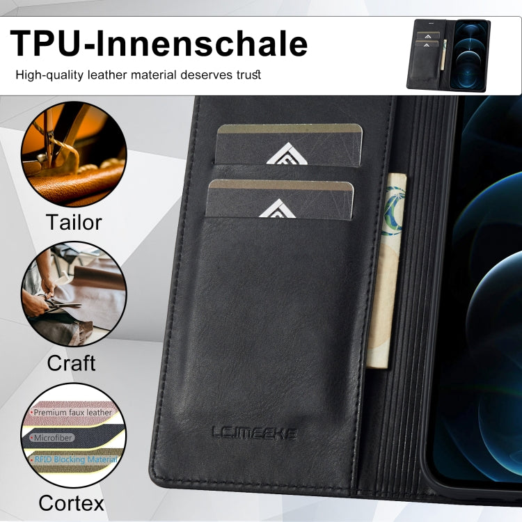 For iPhone 12 Pro/12 LC.IMEEKE RFID Anti-theft Leather Phone Case(Black) - iPhone 12 / 12 Pro Cases by LC.IMEEKE | Online Shopping UK | buy2fix