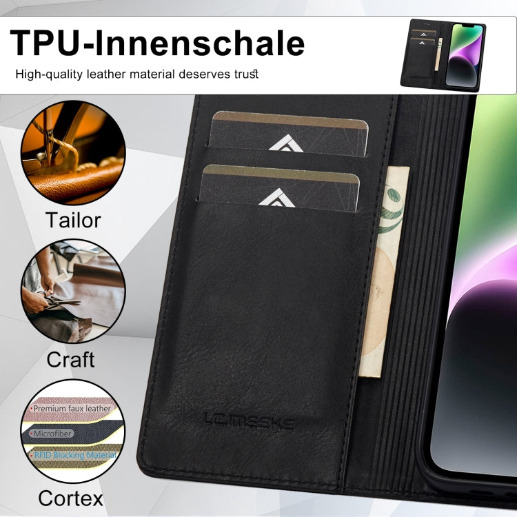 For iPhone 14 LC.IMEEKE RFID Anti-theft Leather Phone Case(Black) - iPhone 14 Cases by LC.IMEEKE | Online Shopping UK | buy2fix