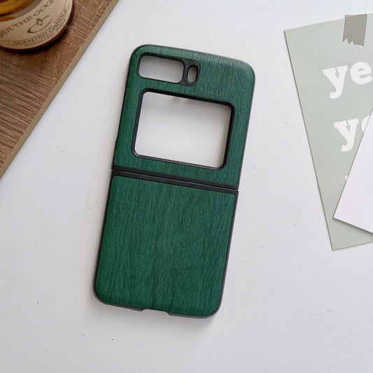 For Motorola Moto Razr 2022 Wood Texture PU Phone Case(Green) by buy2fix
