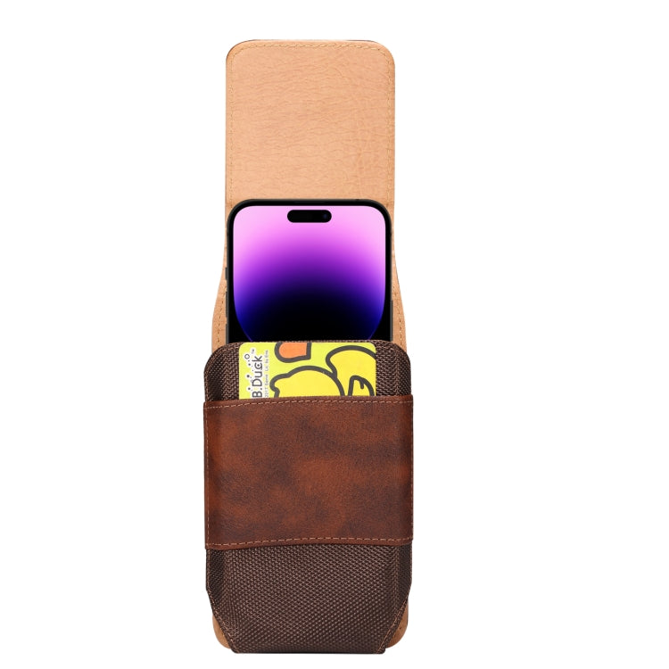 For 6.7-6.9 inch Mobile Phone Cowhide Texture Oxford Cloth Waist Bag(Brown) - by buy2fix | Online Shopping UK | buy2fix