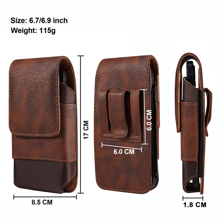 For 6.7-6.9 inch Mobile Phone Cowhide Texture Oxford Cloth Waist Bag(Brown) - by buy2fix | Online Shopping UK | buy2fix