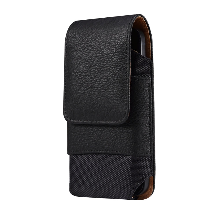 For 7.0 inch Mobile Phone Cowhide Texture Oxford Cloth Waist Bag(Black) - by buy2fix | Online Shopping UK | buy2fix
