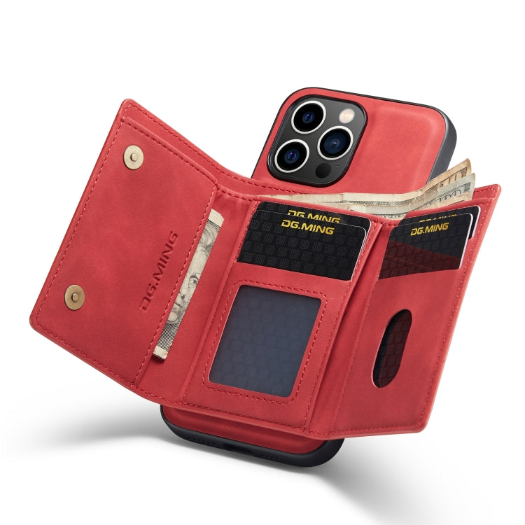 For iPhone 14 Pro DG.MING M1 Series 3-Fold Multi Card Wallet Leather Case(Red) by DG.MING